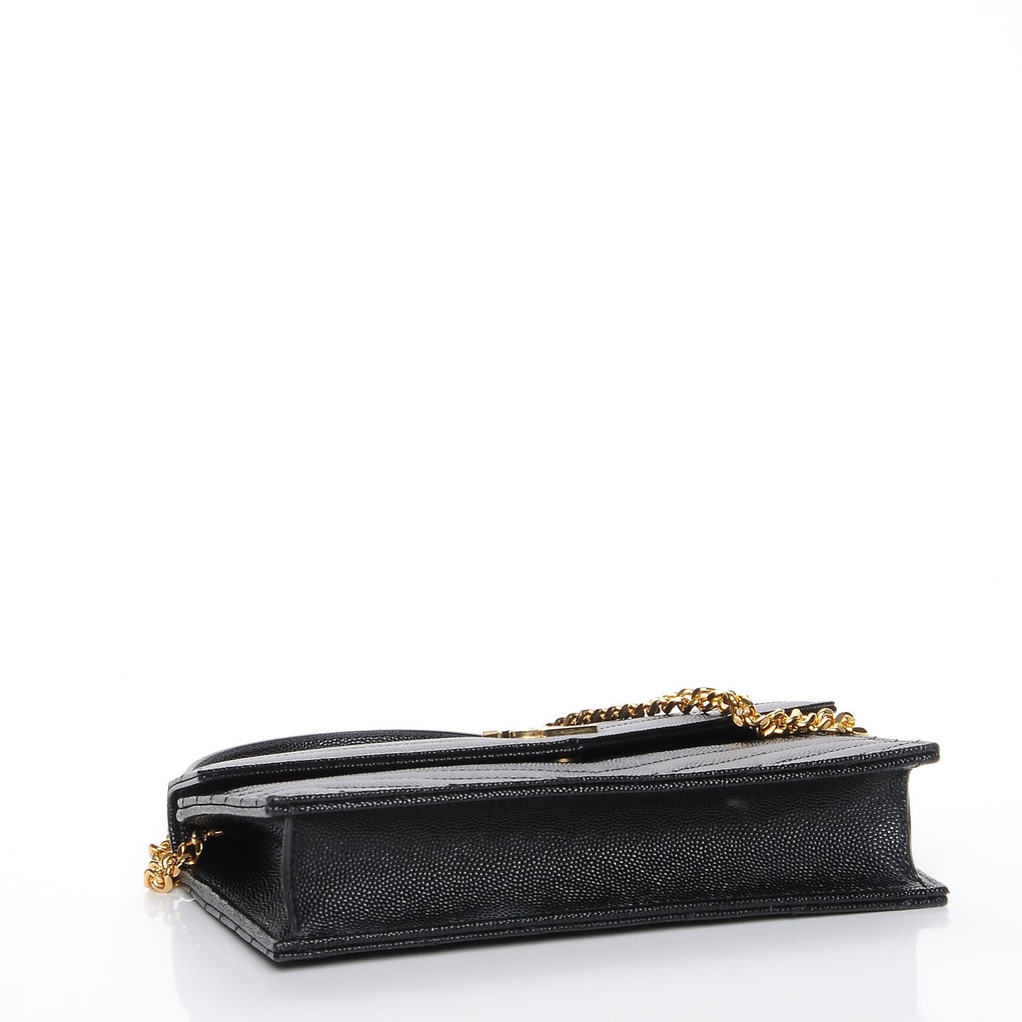 Grain De Poudre Matelasse Chevron Monogram Envelope Chain Wallet Black