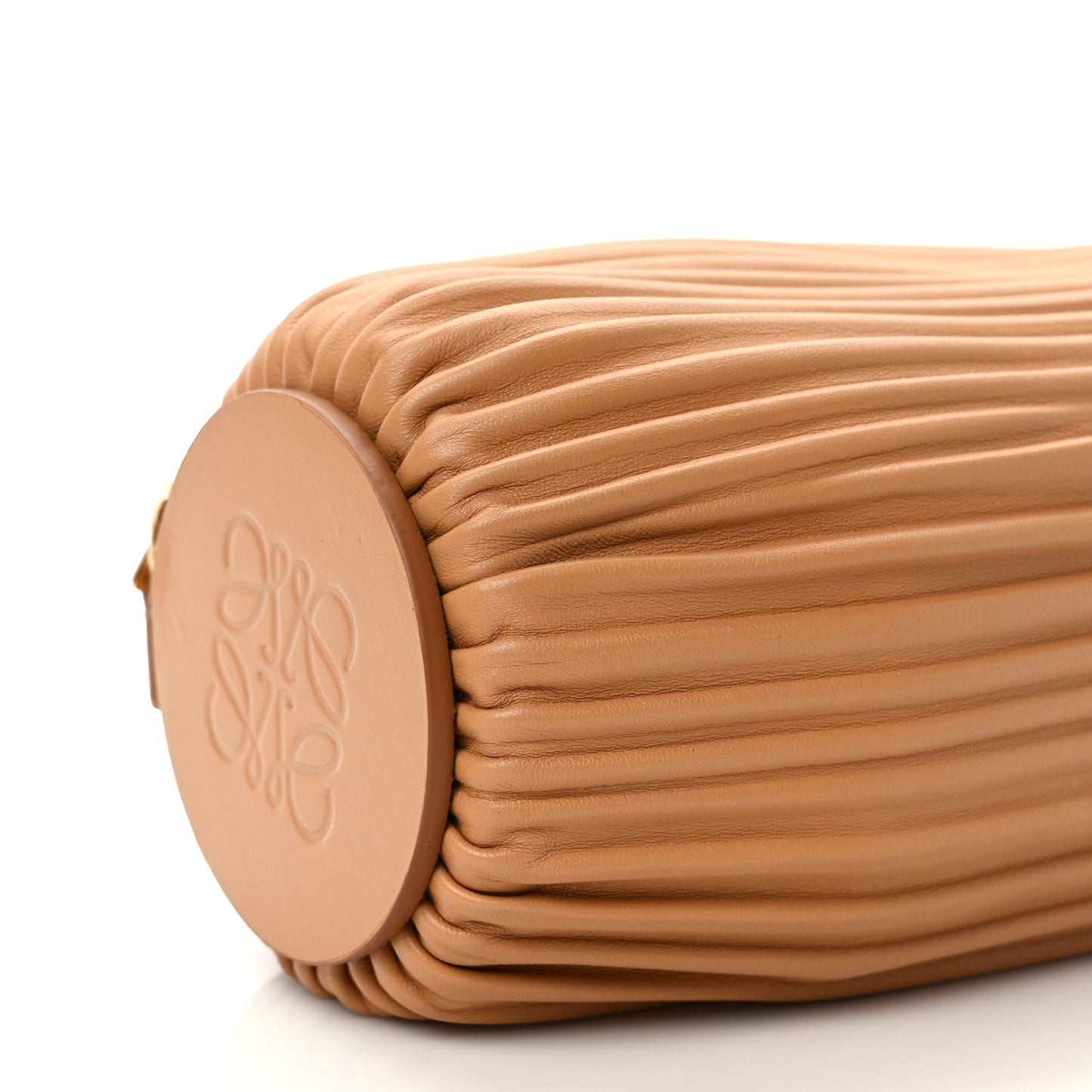 Lambskin Pleated Bracelet Pouch Shoulder Bag Warm Desert