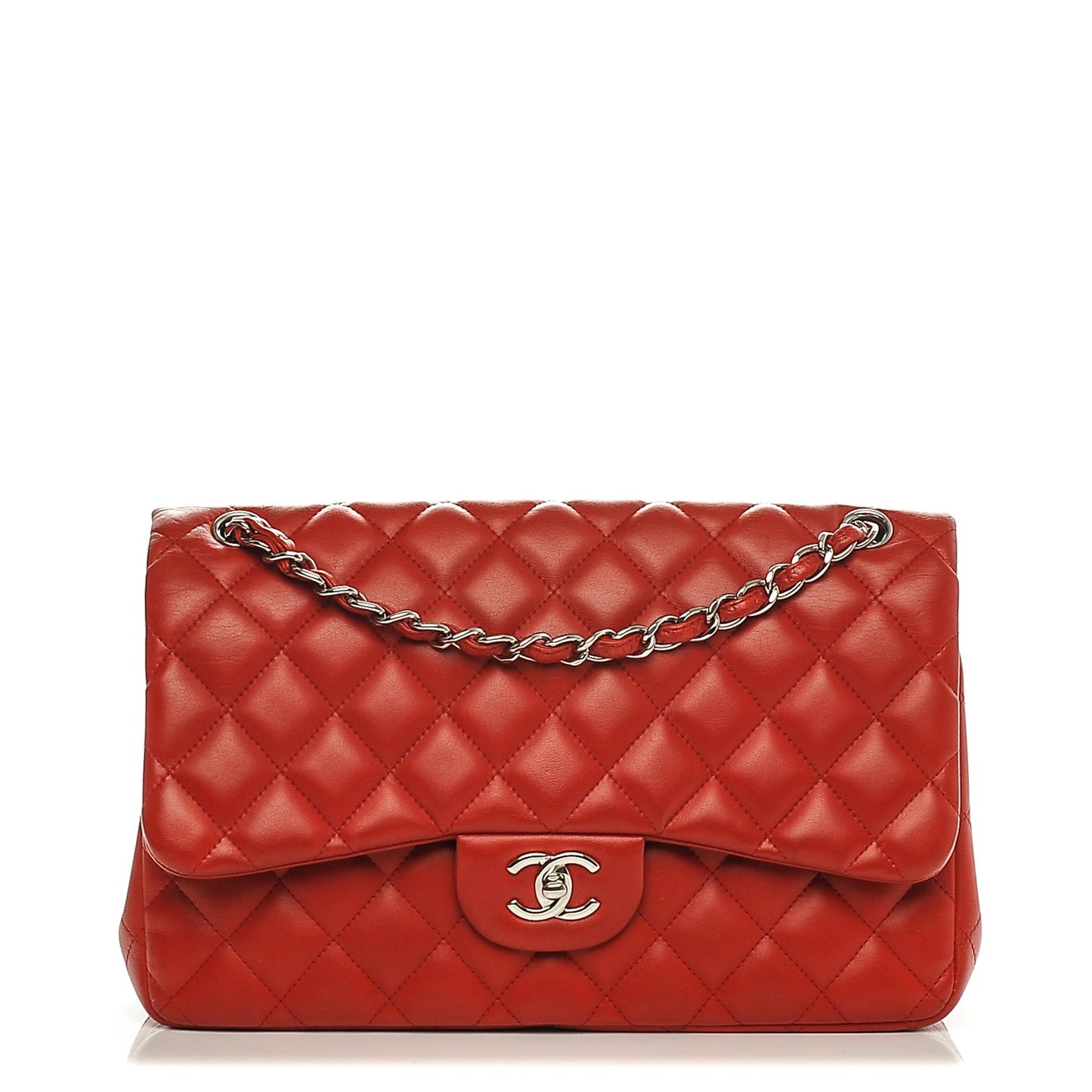 Lambskin Quilted Jumbo Double Flap Red