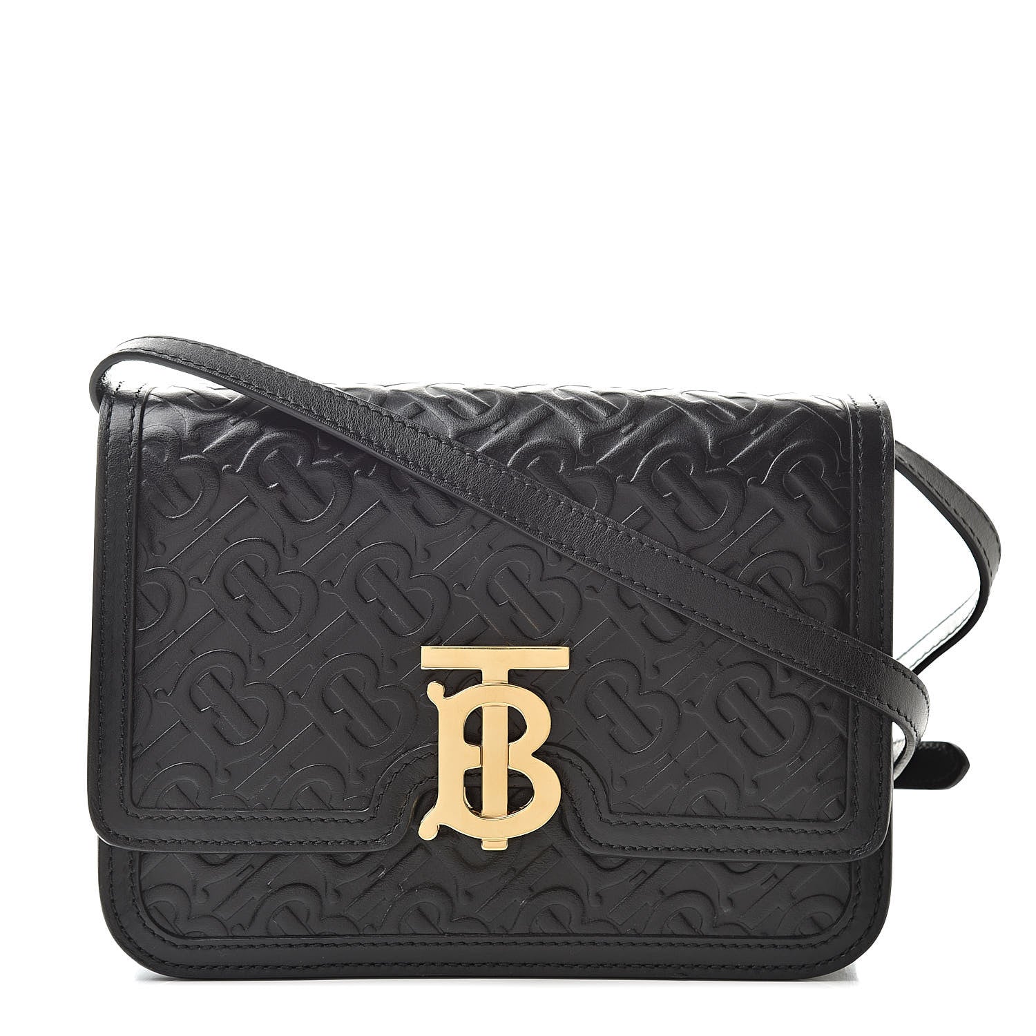 Burberry Calfskin Monogram Embossed Small TB Bag Black 1 of 10
