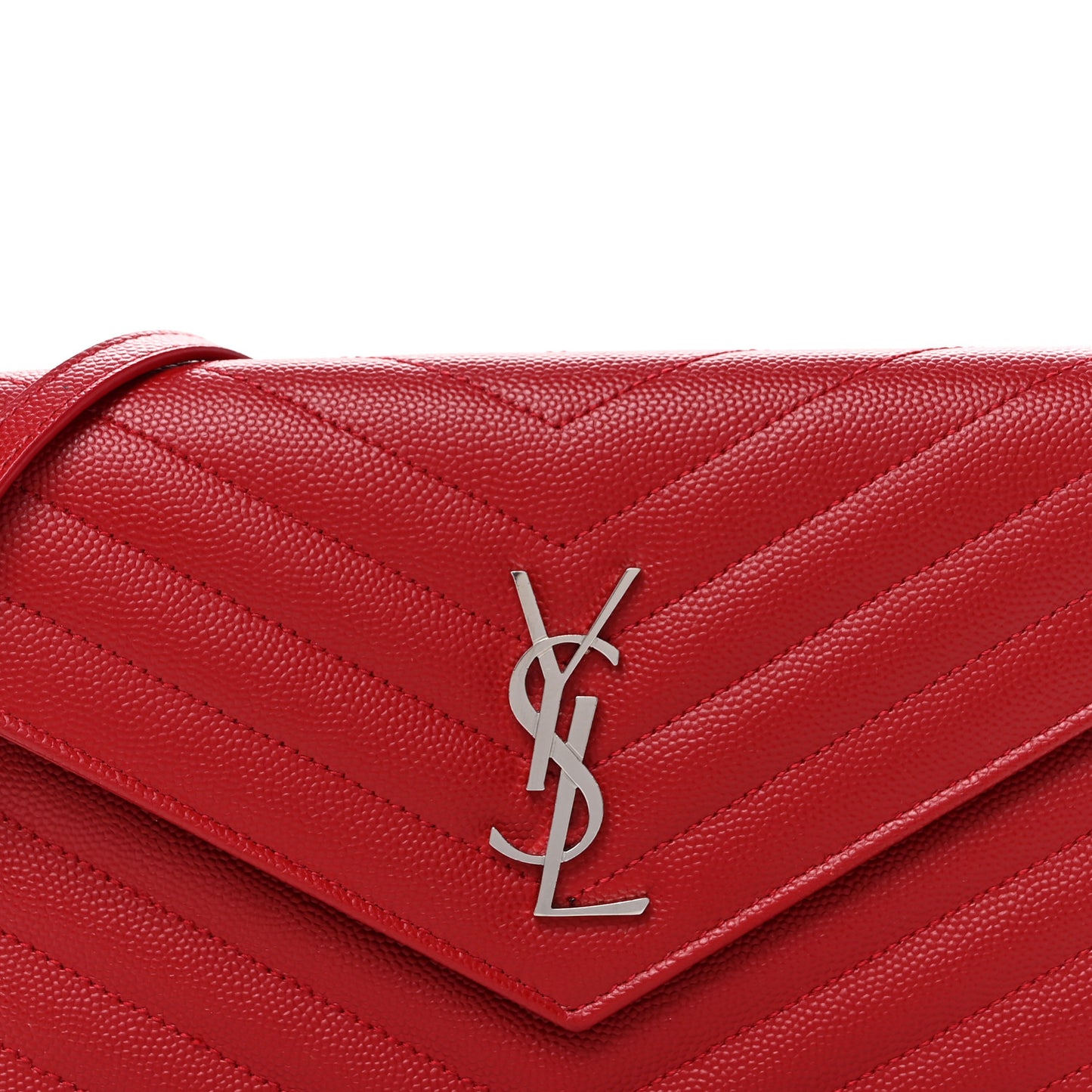 Grain De Poudre Matelasse Chevron Monogram Envelope Chain Wallet New Red