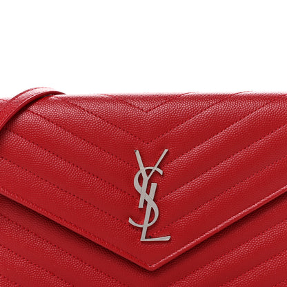 Saint Laurent Grain De Poudre Matelasse Chevron Monogram Envelope Chain Wallet New Red 8 of 12
