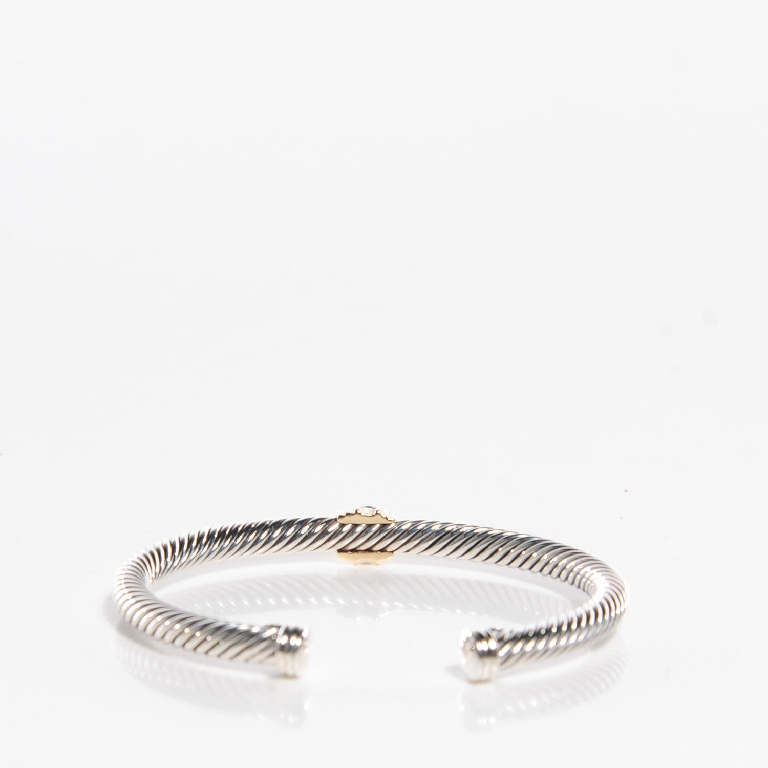 David Yurman Sterling Silver 14K Yellow Gold Blue Sapphire 5mm Cable Classics Single Station Bracelet 2 of 5