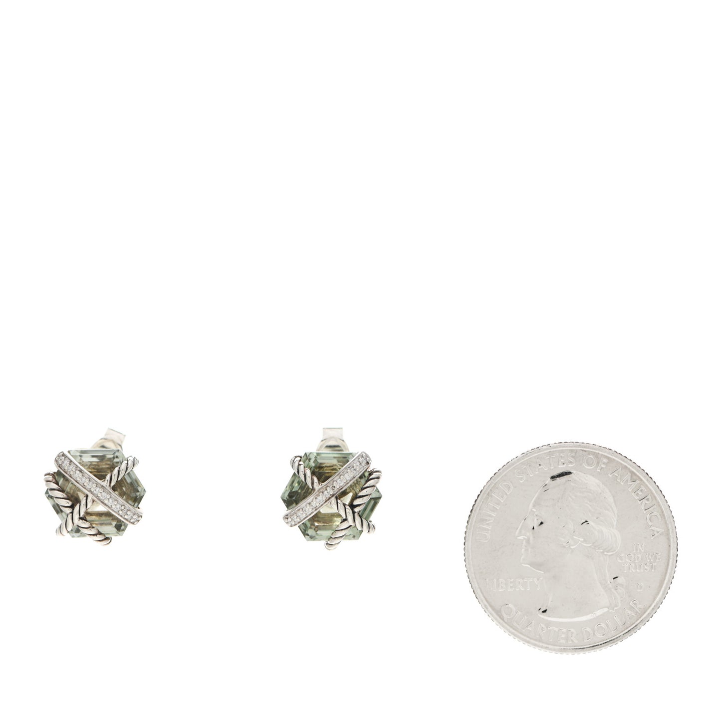Sterling Silver Diamond Prasiolite 10mm Cable Wrap Earrings