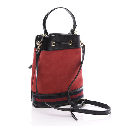 Gucci Suede Patent Web Small Ophidia Bucket Bag Hibiscus Red Black 2 of 9