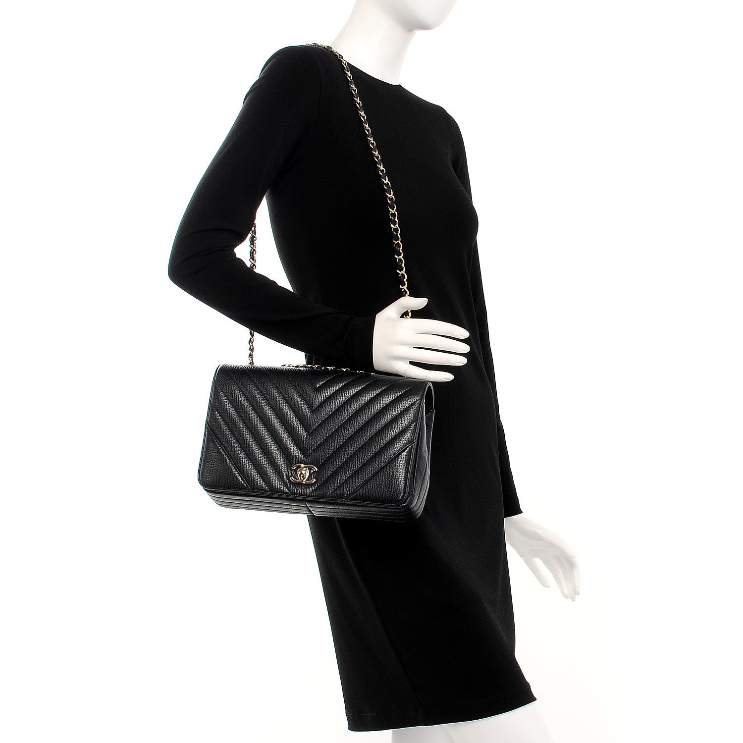 Chanel Metallic Calfskin Chevron Quilted Medium Statement Flap Black 2 of 8