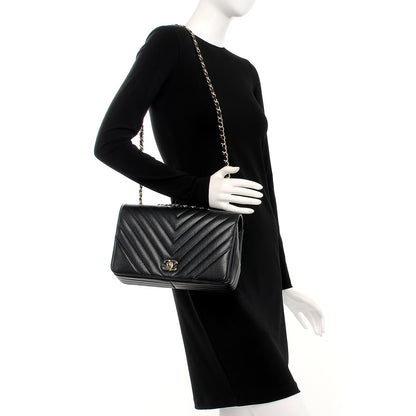 Chanel Metallic Calfskin Chevron Quilted Medium Statement Flap Black 2 of 8