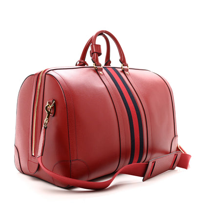 Gucci Textured Dollar Calfskin Web Large Duffle Bag Red 2 of 10