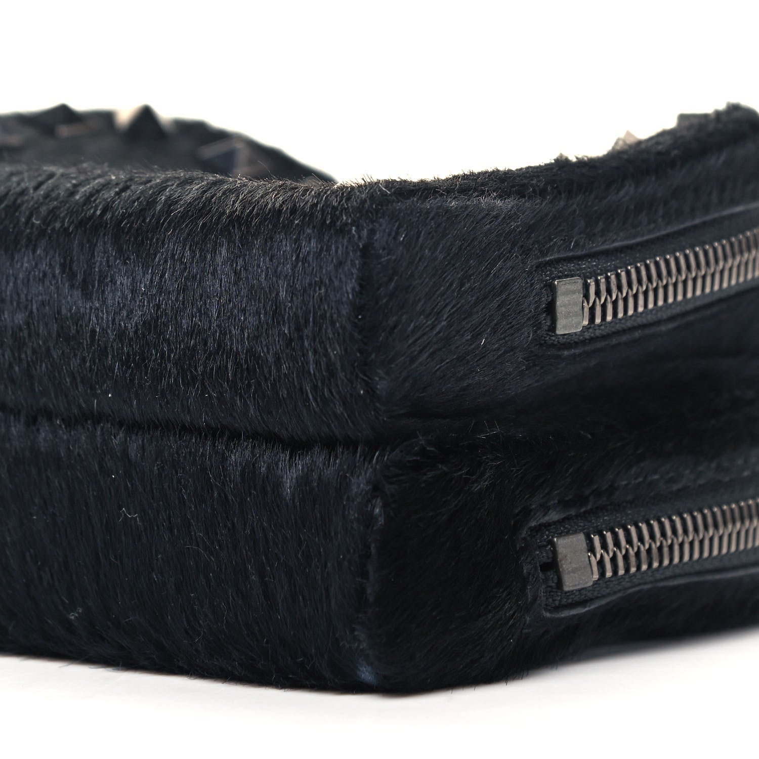 Valentino Garavani Pony Hair Rockstud Double Zip Crossbody Bag Black 7 of 7
