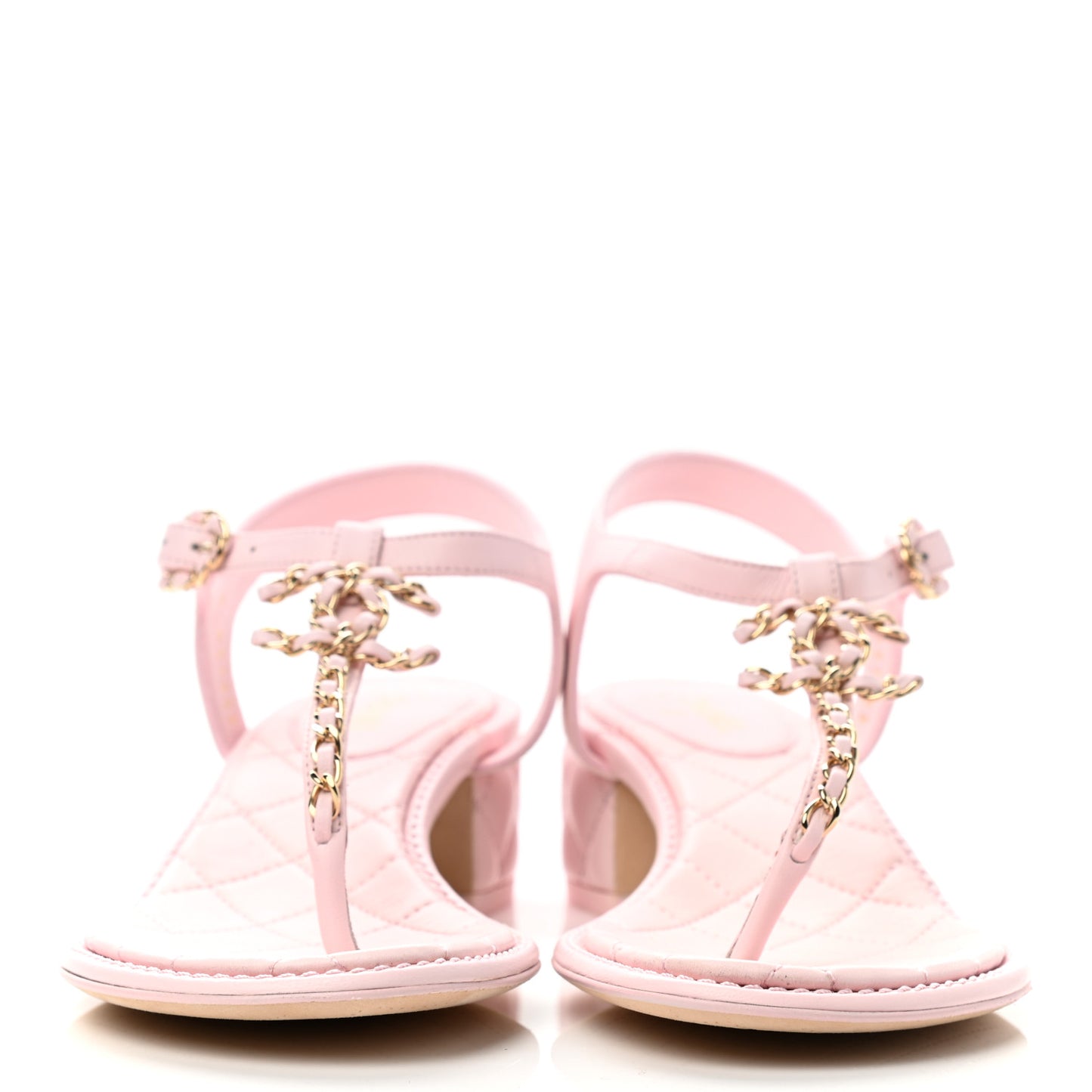 Lambskin Chain CC Logo Thong Sandals 38 Light Pink