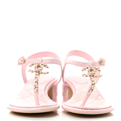 Chanel Lambskin Chain CC Logo Thong Sandals 38 Light Pink 2 of 9