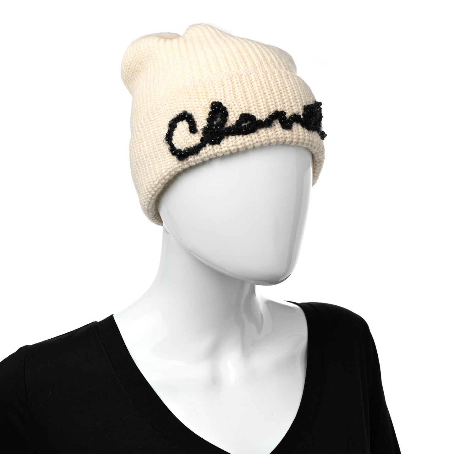 Cashmere Logo Beanie Hat Ivory