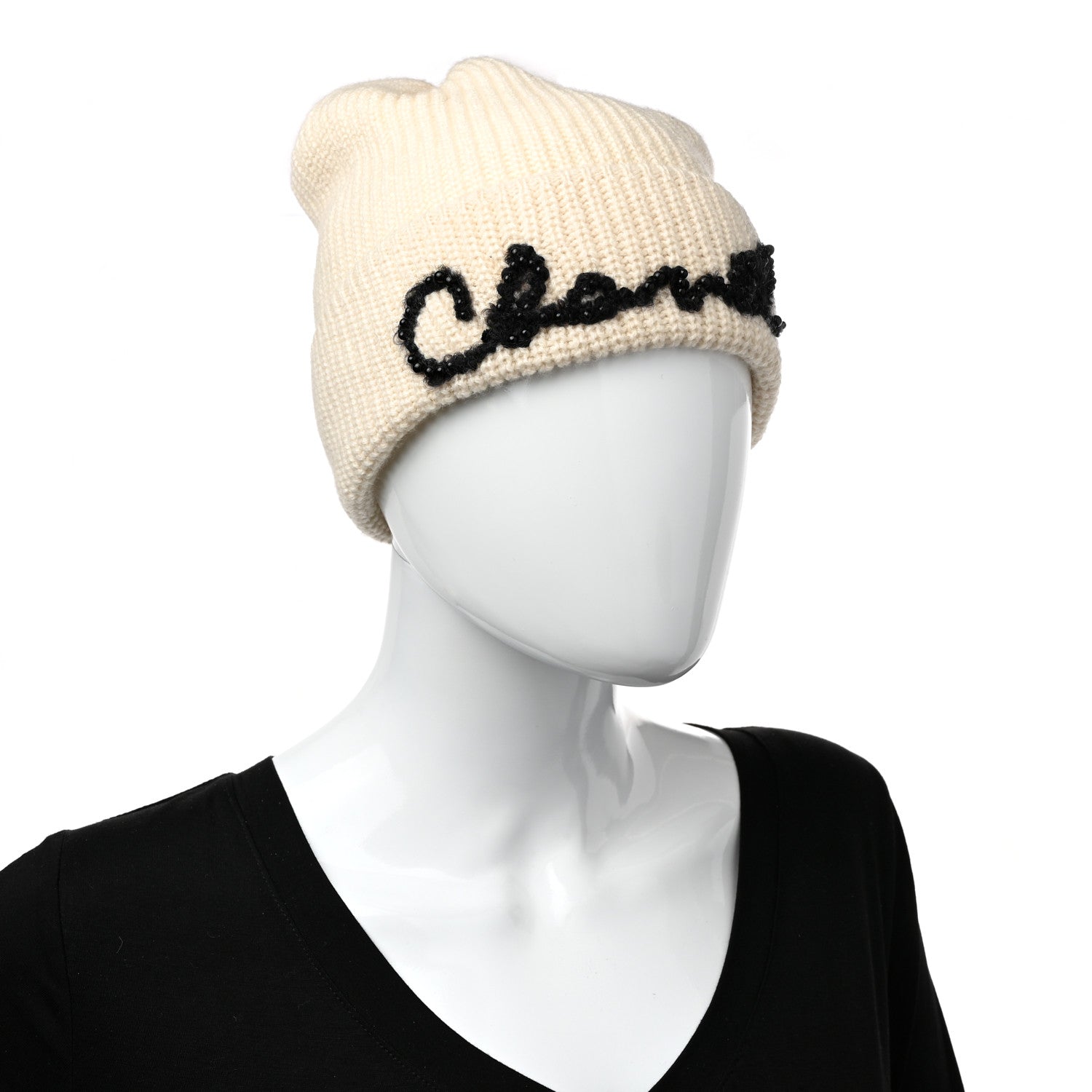Chanel Cashmere Logo Beanie Hat Ivory 2 of 6