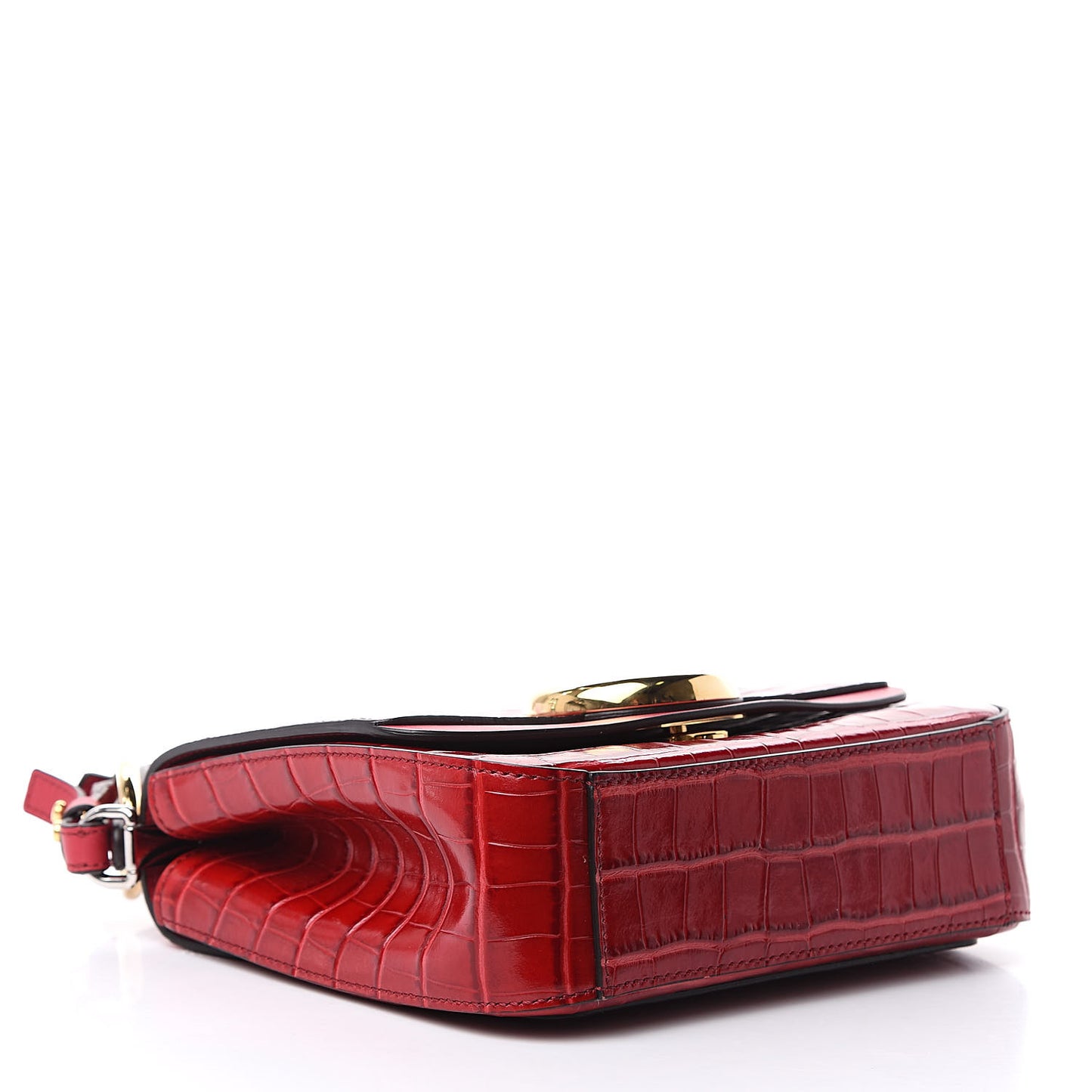 Calfskin Crocodile Embossed C Double Carry Dusky Red