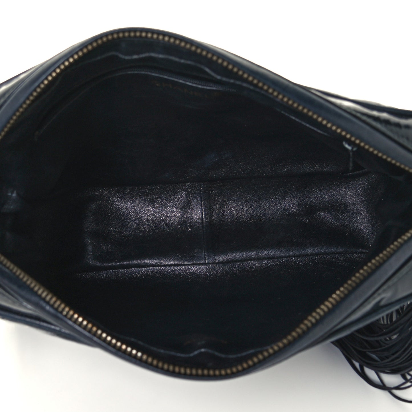 Patent Chevron Quilted Tassel Camera Case Black