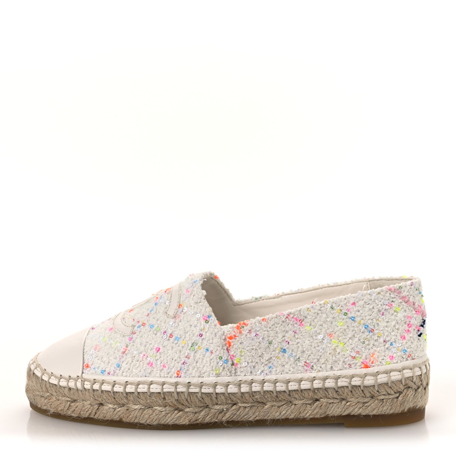 Chanel Glittered Tweed Lambskin CC Espadrilles 36  White Multicolor 1 of 11