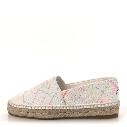 Chanel Glittered Tweed Lambskin CC Espadrilles 36  White Multicolor 1 of 11