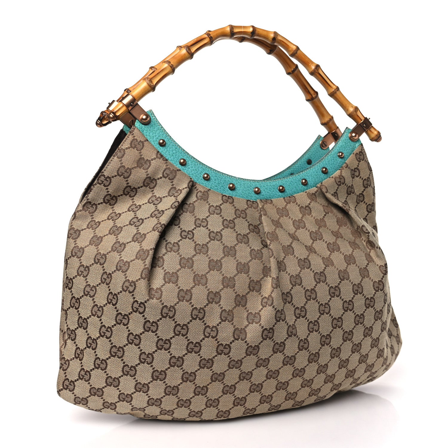 Gucci Monogram Bamboo Top Handle Bag Turquoise 3 of 9