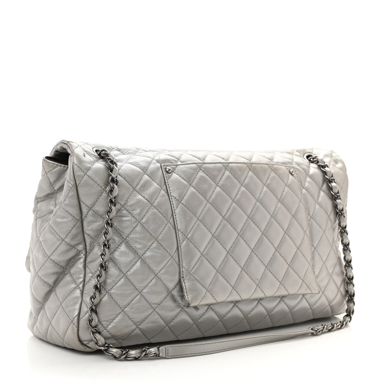 Chanel Metallic Caviar Quilted XXL Travel Flap Bag Silver 3 of 11