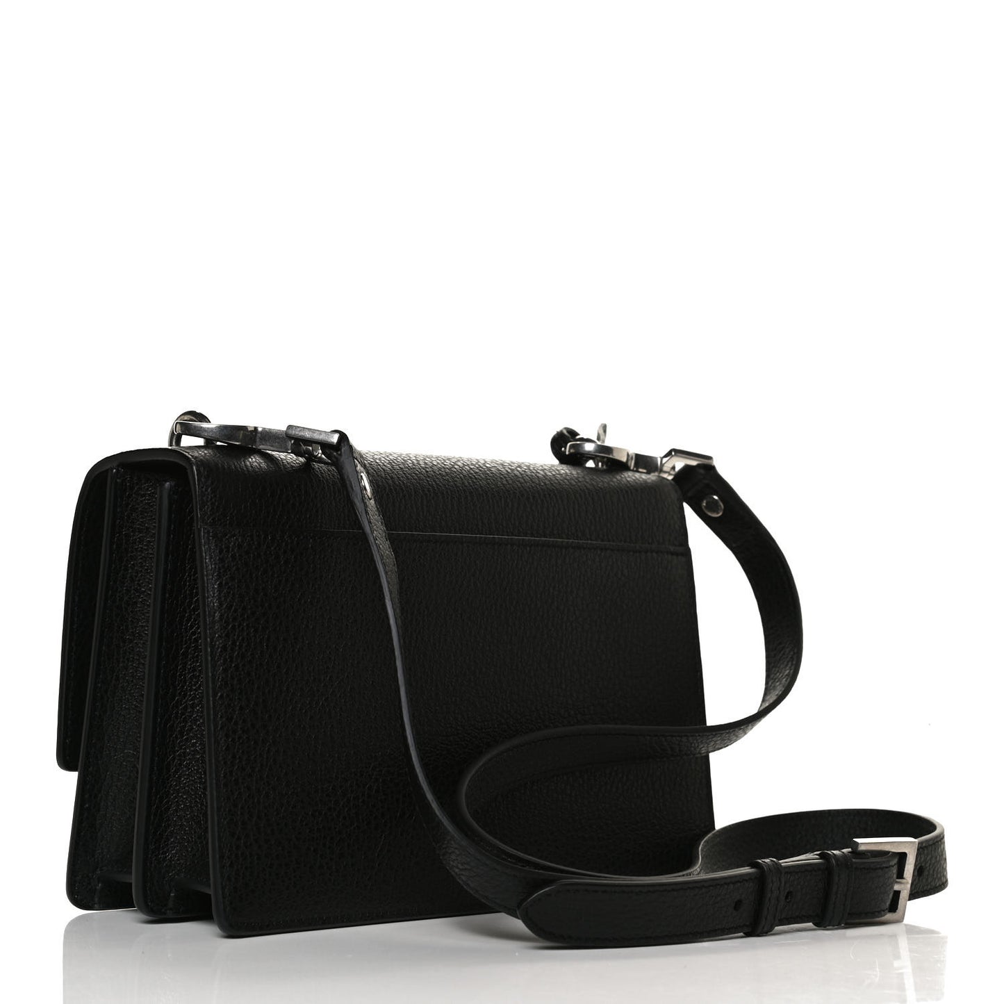 Grained Calfskin Medium Monogram Sunset Satchel Black