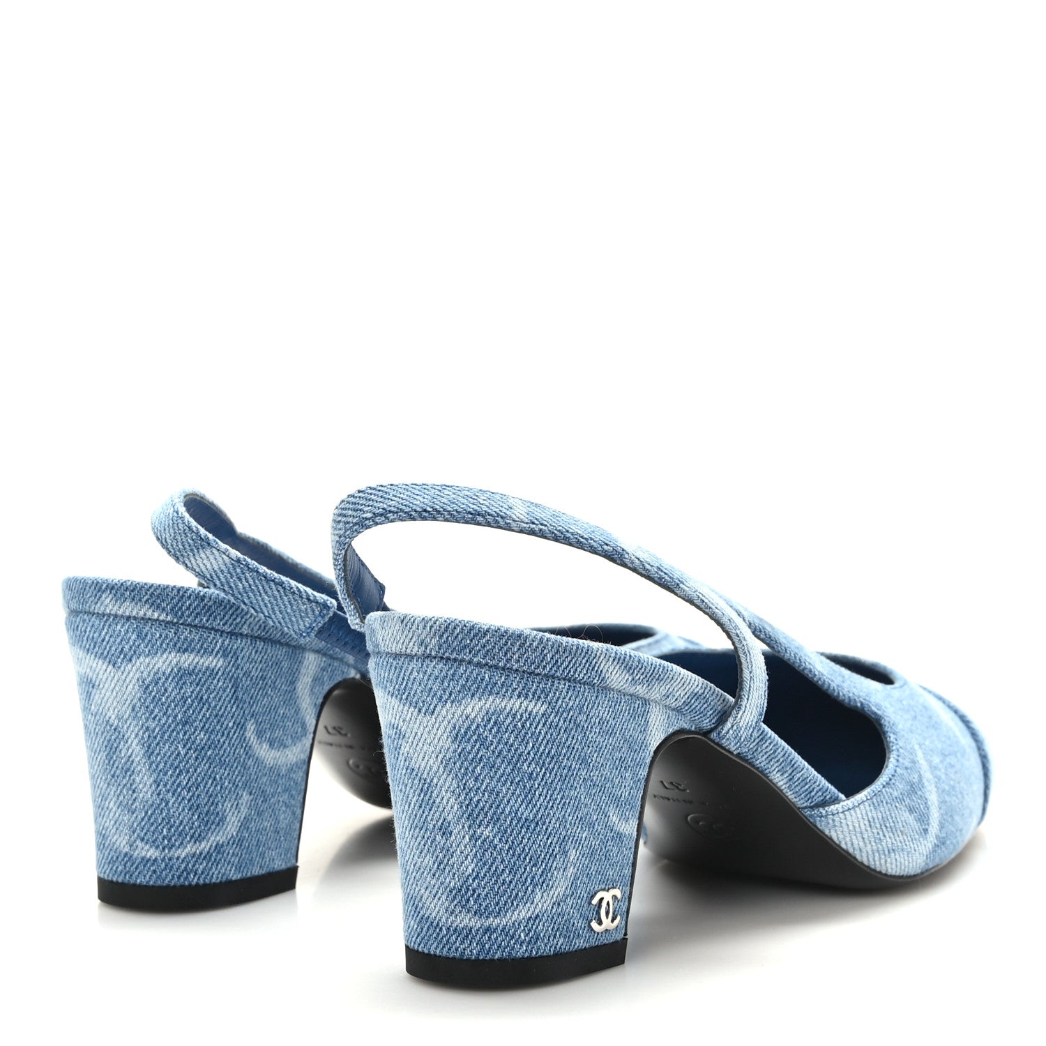 Chanel Denim Cap Toe CC Slingback Pumps 37 Blue 4 of 9