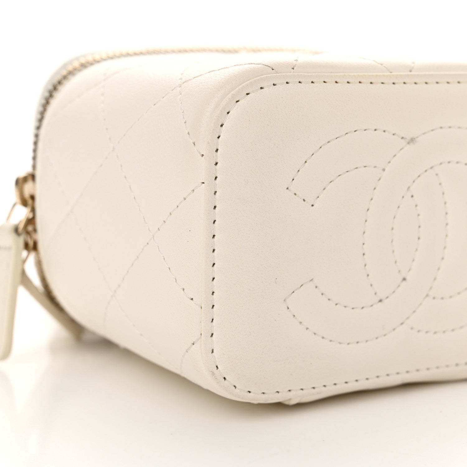 Chanel Lambskin Quilted Enamel Pearl Crush Mini Vanity Case With Chain White 9 of 13