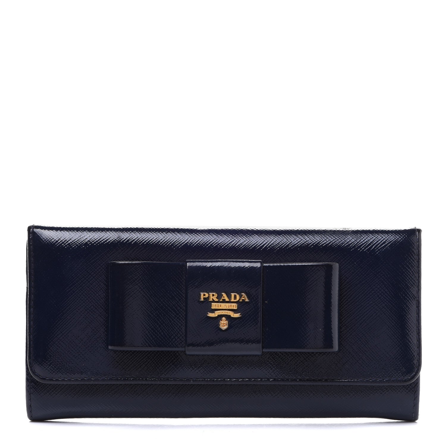 Prada Saffiano Vernice Bow Continental Wallet Baltico 1 of 15