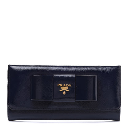Prada Saffiano Vernice Bow Continental Wallet Baltico 1 of 15