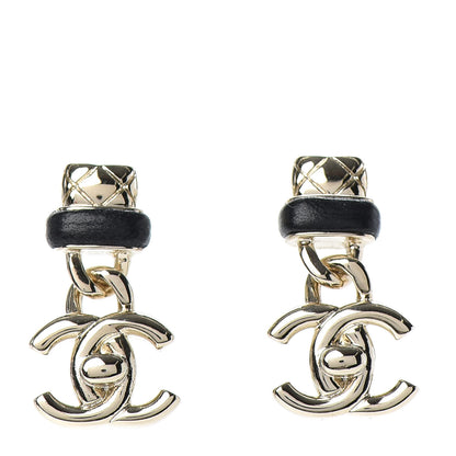 Chanel Lambskin CC Turnlock Drop Earrings Gold Black 1 of 6