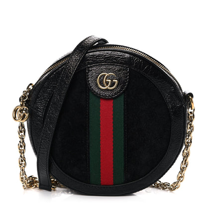 Gucci Suede Patent Web Mini Ophidia Round Shoulder Bag Black 1 of 11