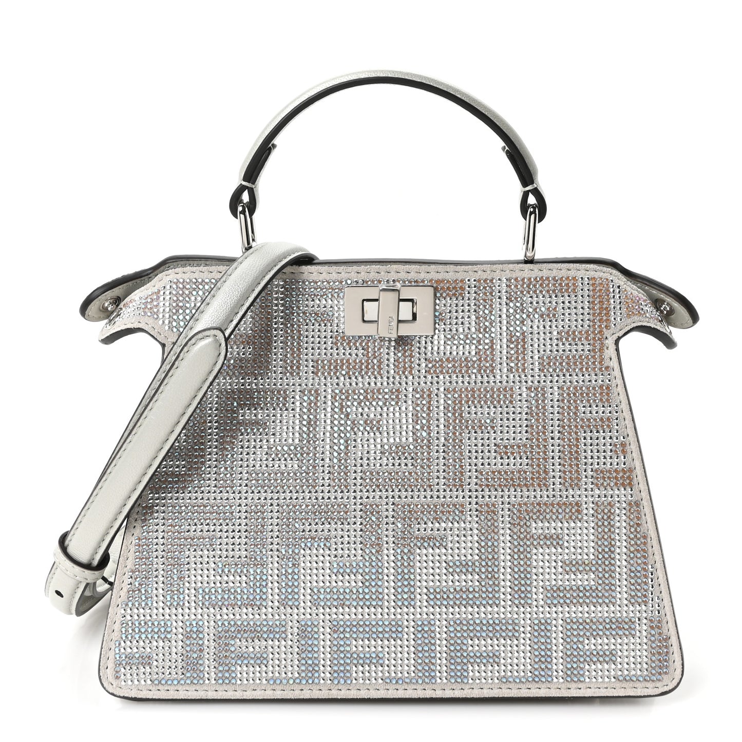 Fendi Iridescent Crystal Vitello Laminato Suede FF Petite Peekaboo I SEE U Satchel Cappuccino 1889587 – FASHIONPHILE