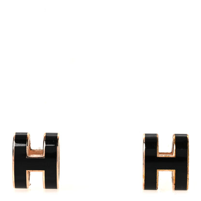 Hermes Rose Gold Lacquered Mini Pop H Earrings Black 1 of 5