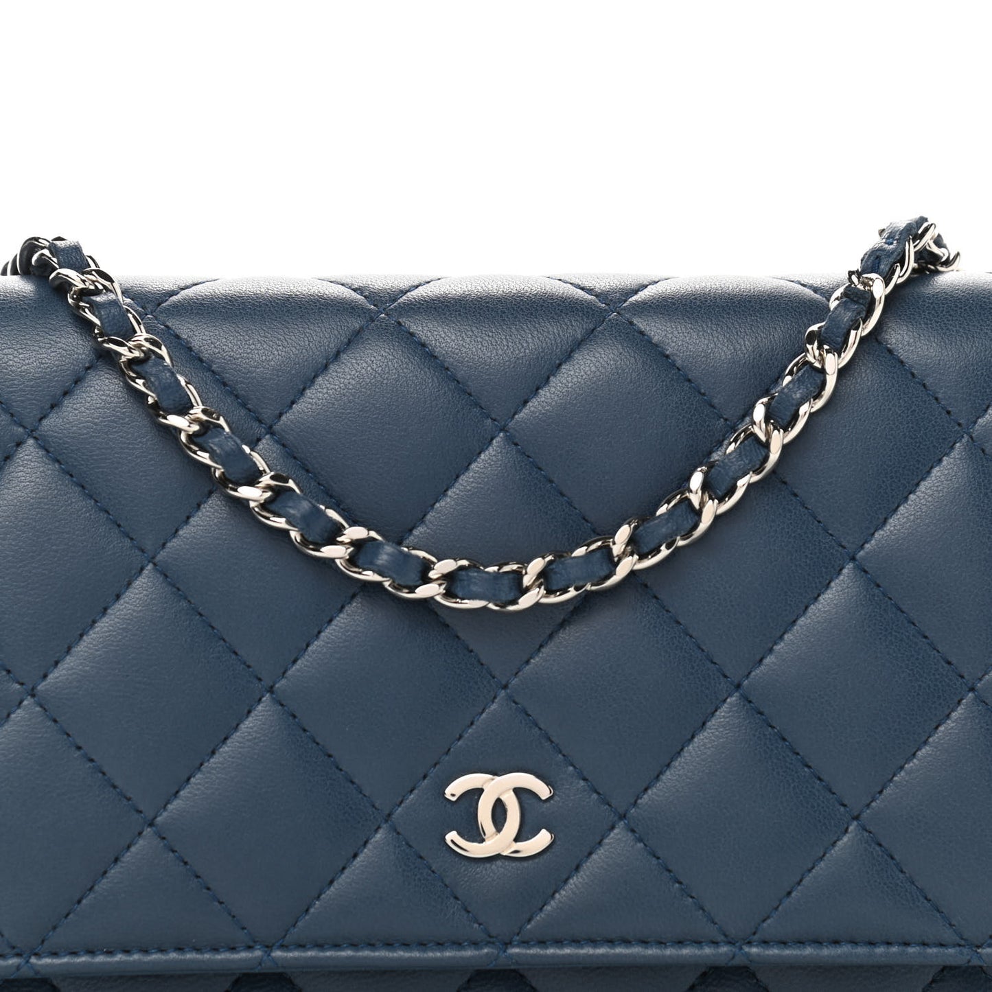 Lambskin Quilted Wallet On Chain WOC Blue