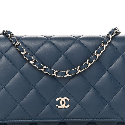 Chanel Lambskin Quilted Wallet On Chain WOC Blue 8 of 10