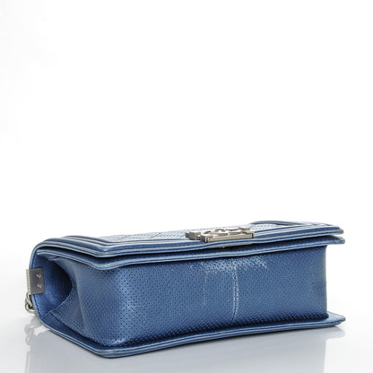 Chanel Metallic Calfskin Perforated Medium Boy Flap Blue 4 of 7