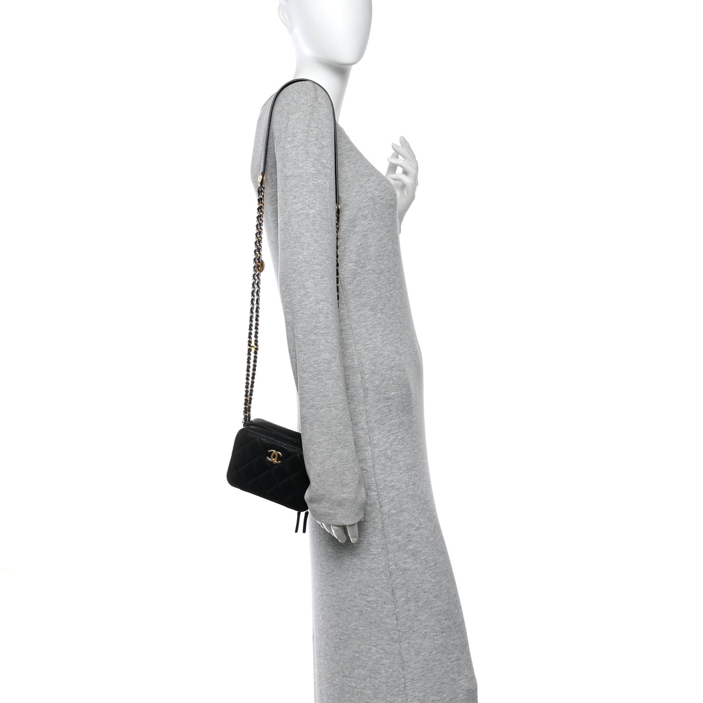 Caviar Quilted Twist Your Buttons Clutch With Chain Black