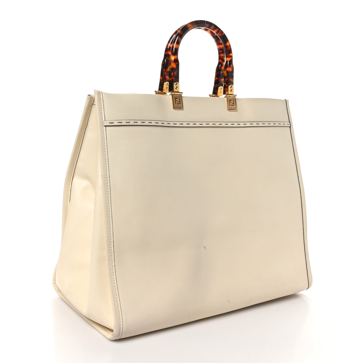 Vitello King Plexiglass Logo Embossed Large Fendi Sunshine Shopper Tote White Ice