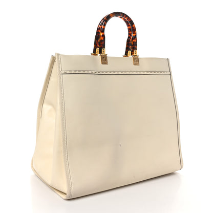 Fendi Vitello King Plexiglass Logo Embossed Large Fendi Sunshine Shopper Tote White Ice 3 of 10