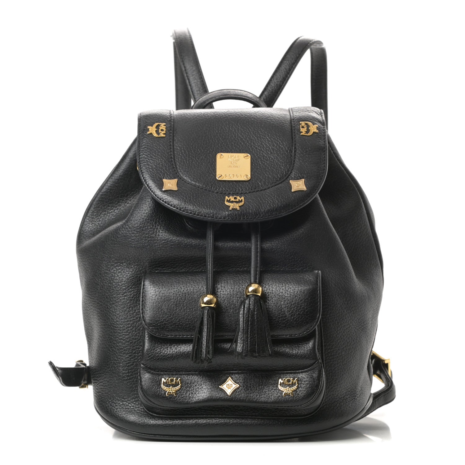 MCM Grained Calfskin Studded Drawstring Backpack Black 1 of 10