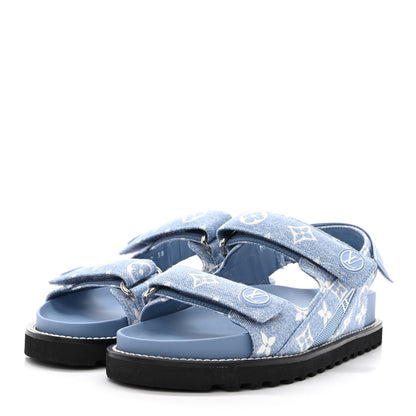 Louis Vuitton Monogram Denim Paseo Flat Comfort Sandals 38 Light Blue 4 of 11