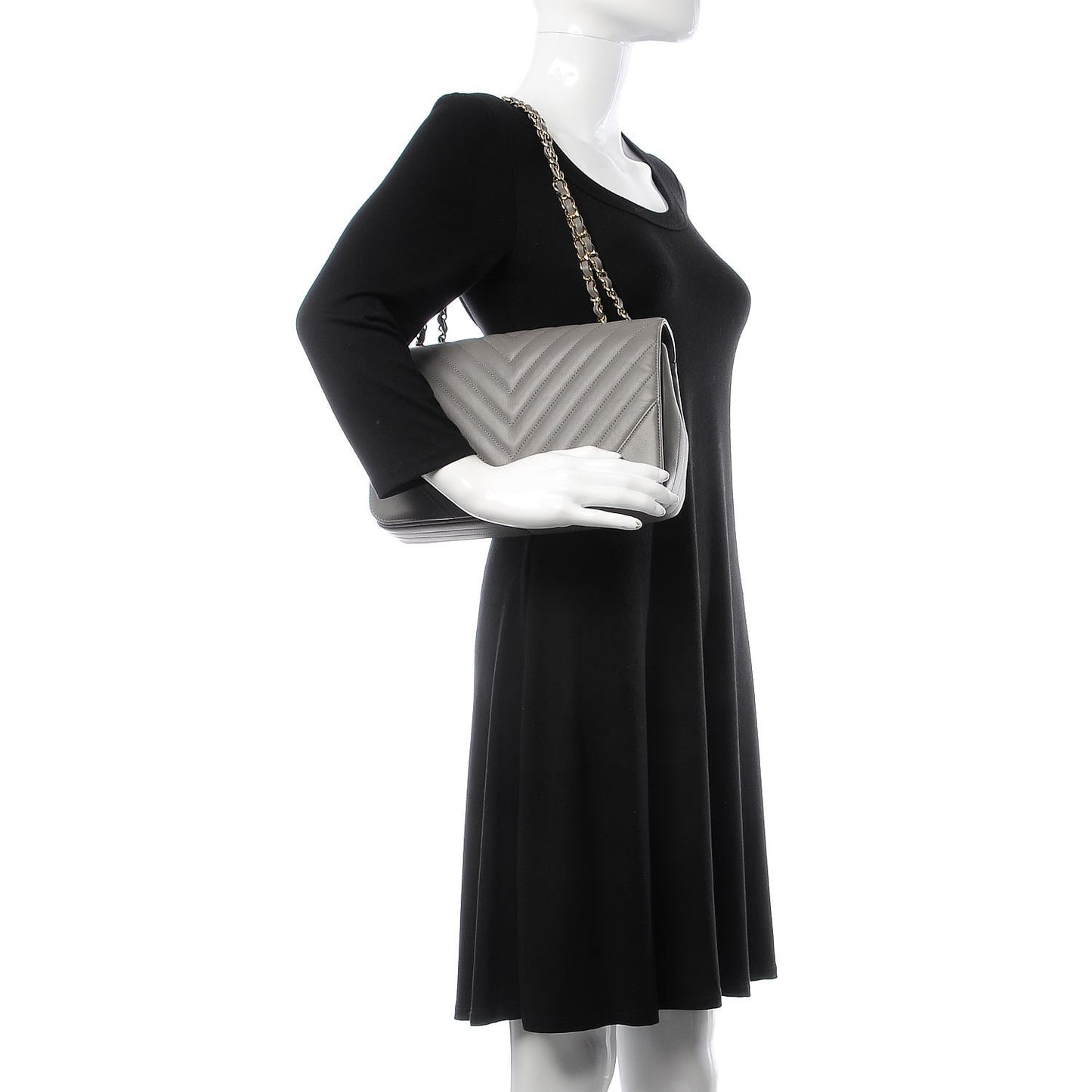 Calfskin Chevron Quilted Medium Statement Flap Grey