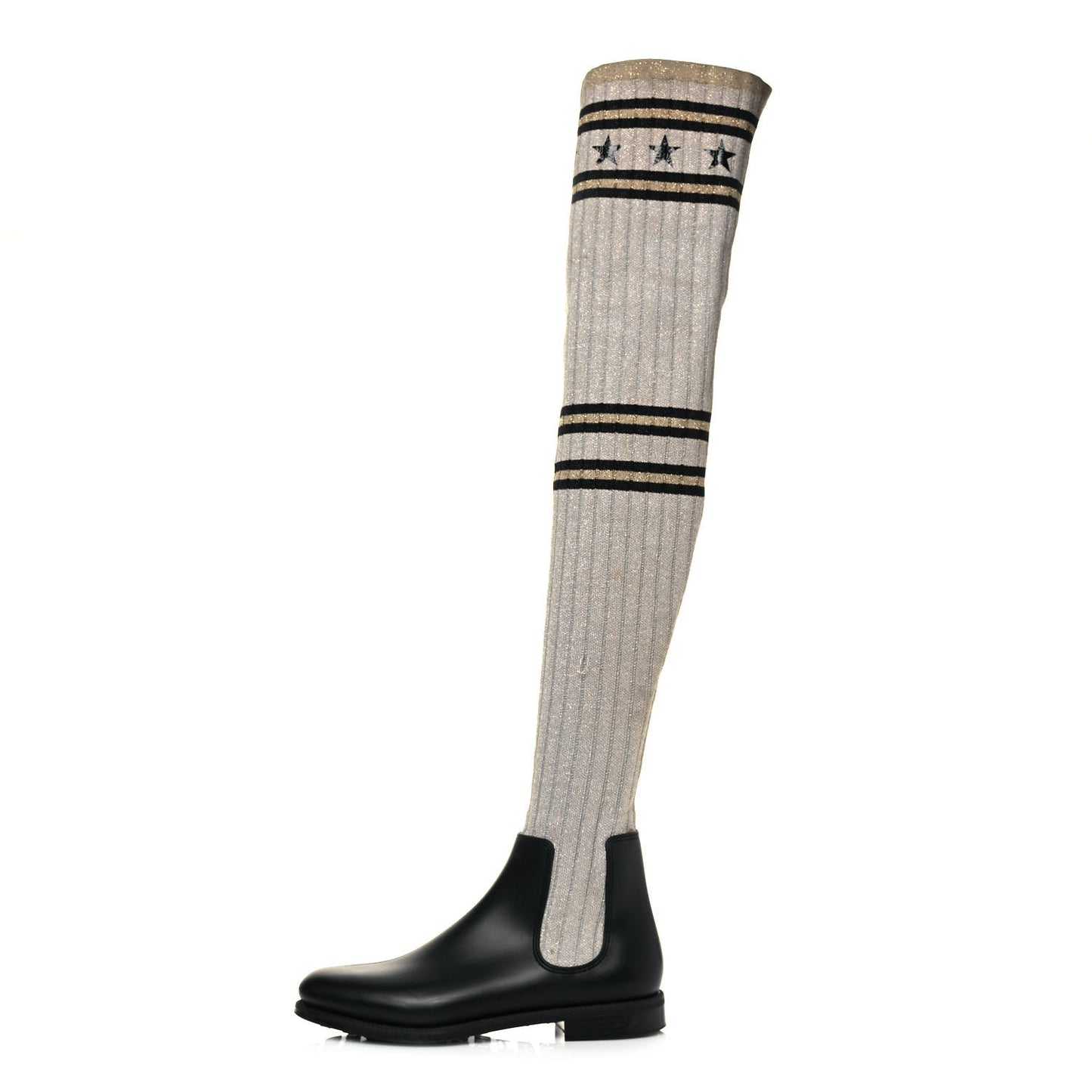 Knit Rubber Storm Over The Knee Boots 40 Silver Gold