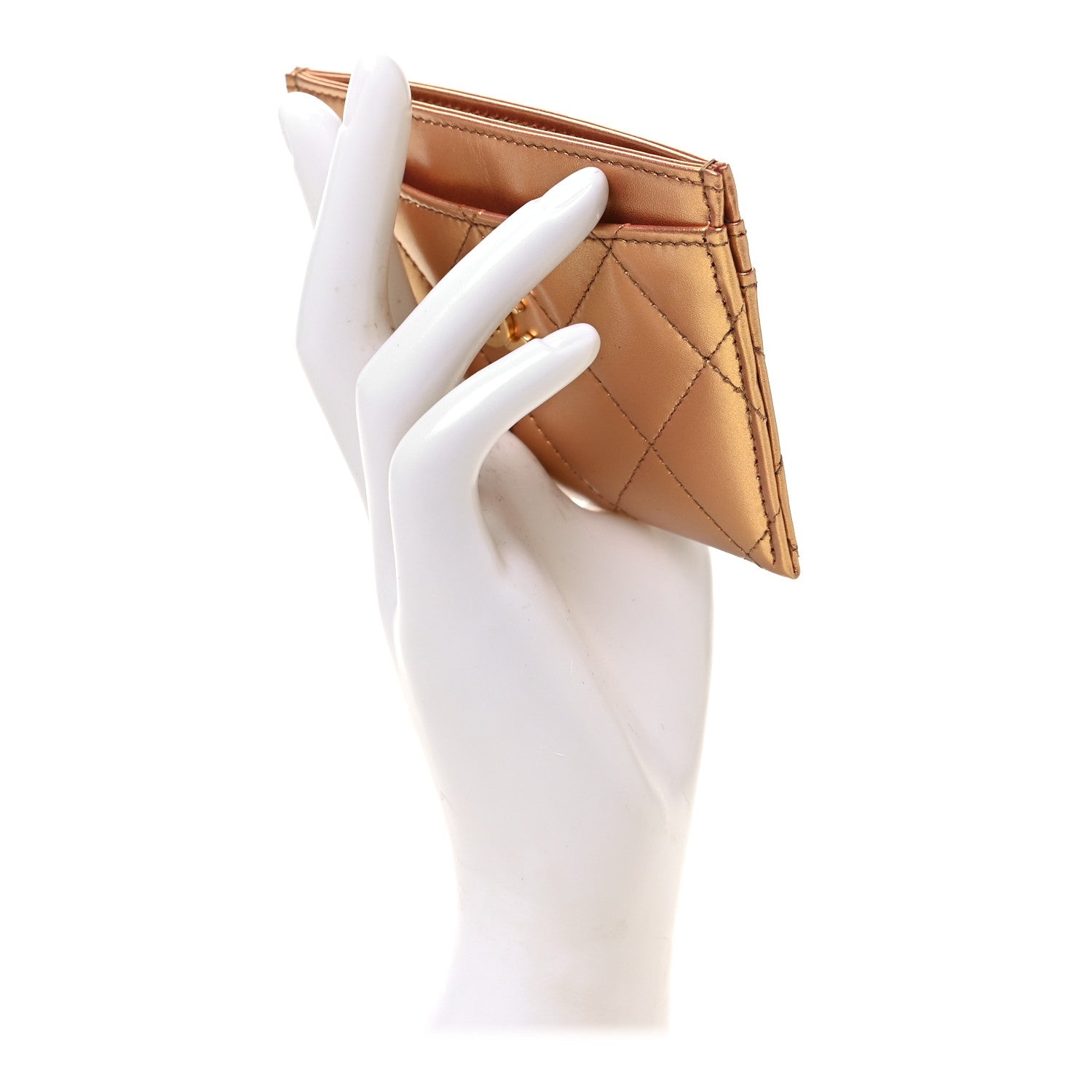 Chanel Metallic Lambskin Quilted CC Card Holder Golden 2 of 8