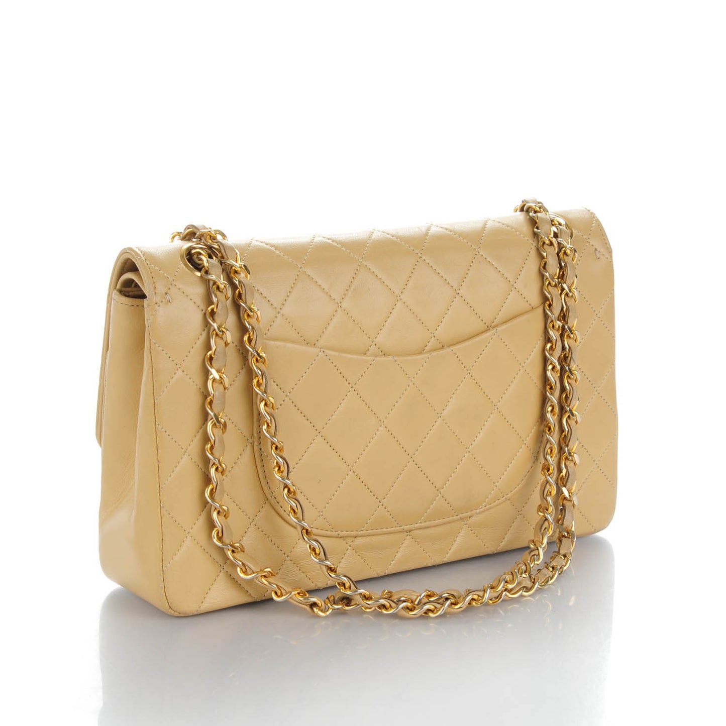 Lambskin Quilted Medium Double Flap Beige