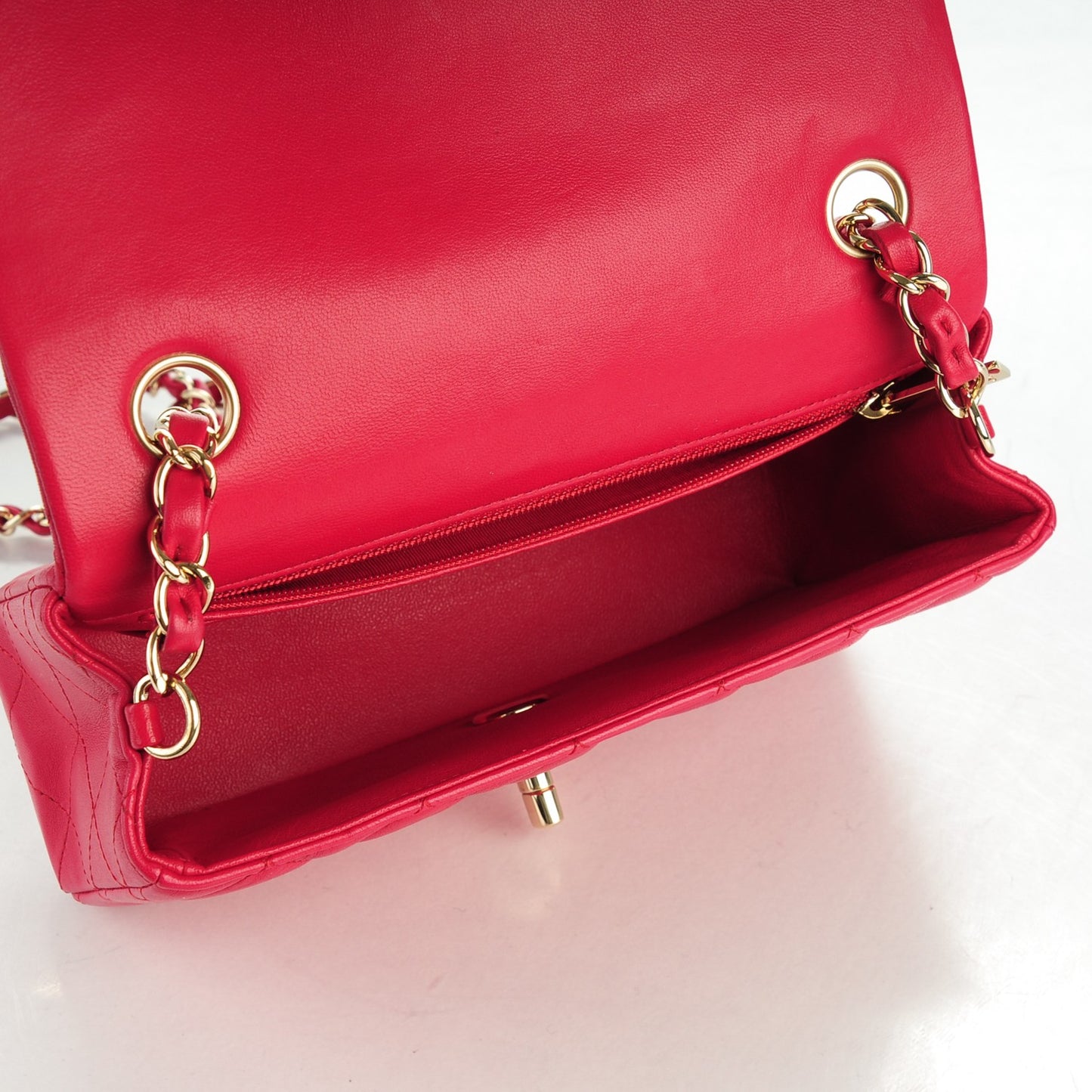 Lambskin Quilted Mini Rectangular Flap Red
