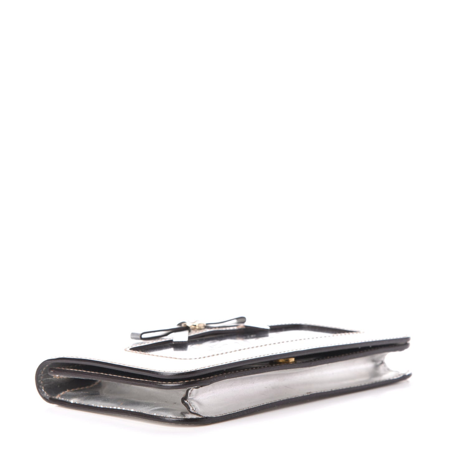 Metallic Calfskin Mirror Clutch Silver