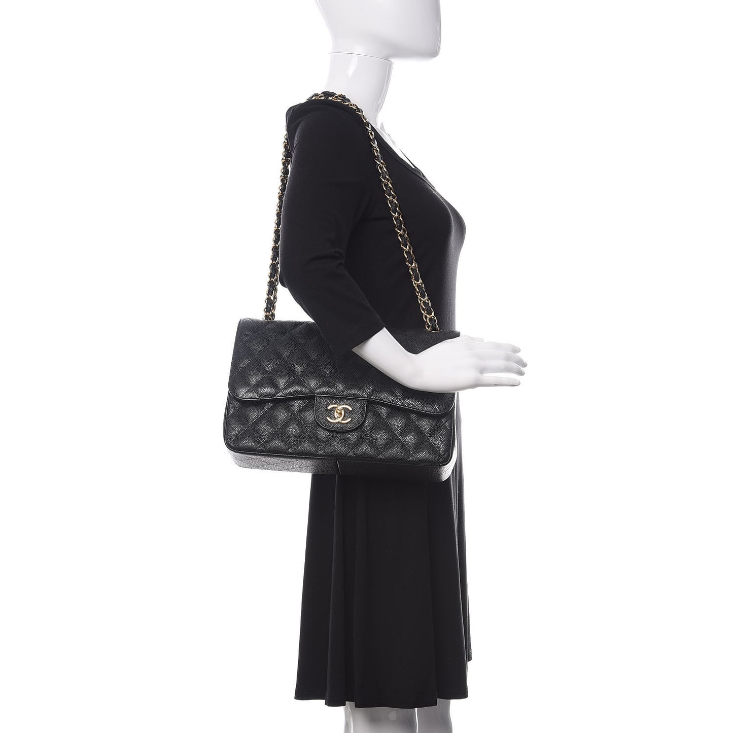 Caviar Quilted Jumbo Double Flap Black