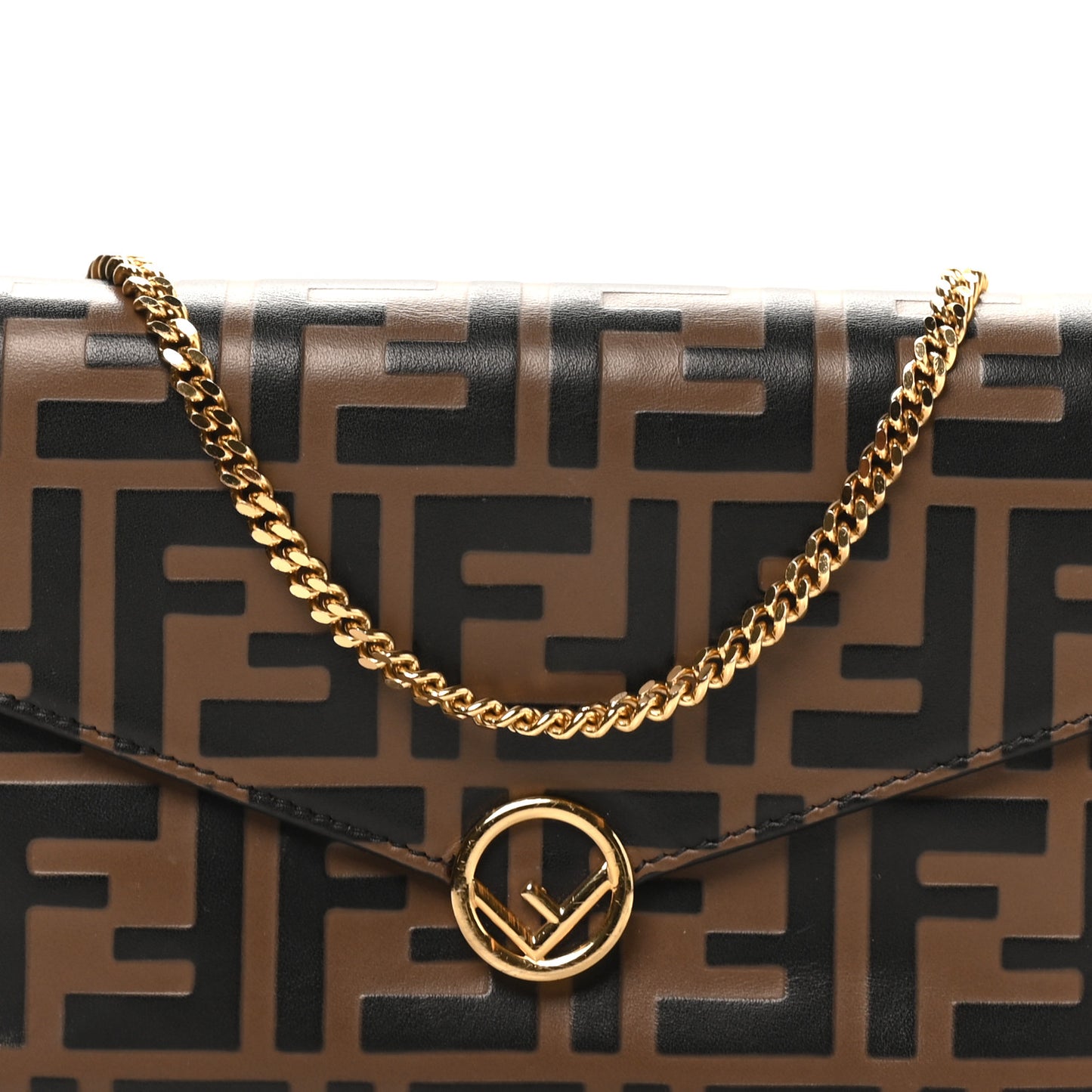 Vitello Soft F is Fendi Bi-Color FF 1974 Embossed Envelope Wallet On Chain with Pouches Maya Black