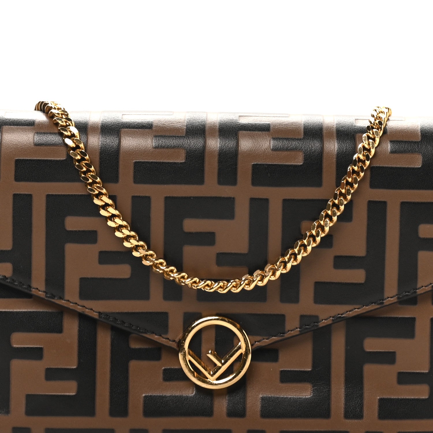 Fendi Vitello Soft F is Fendi Bi-Color FF 1974 Embossed Envelope Wallet On Chain with Pouches Maya Black 9 of 12