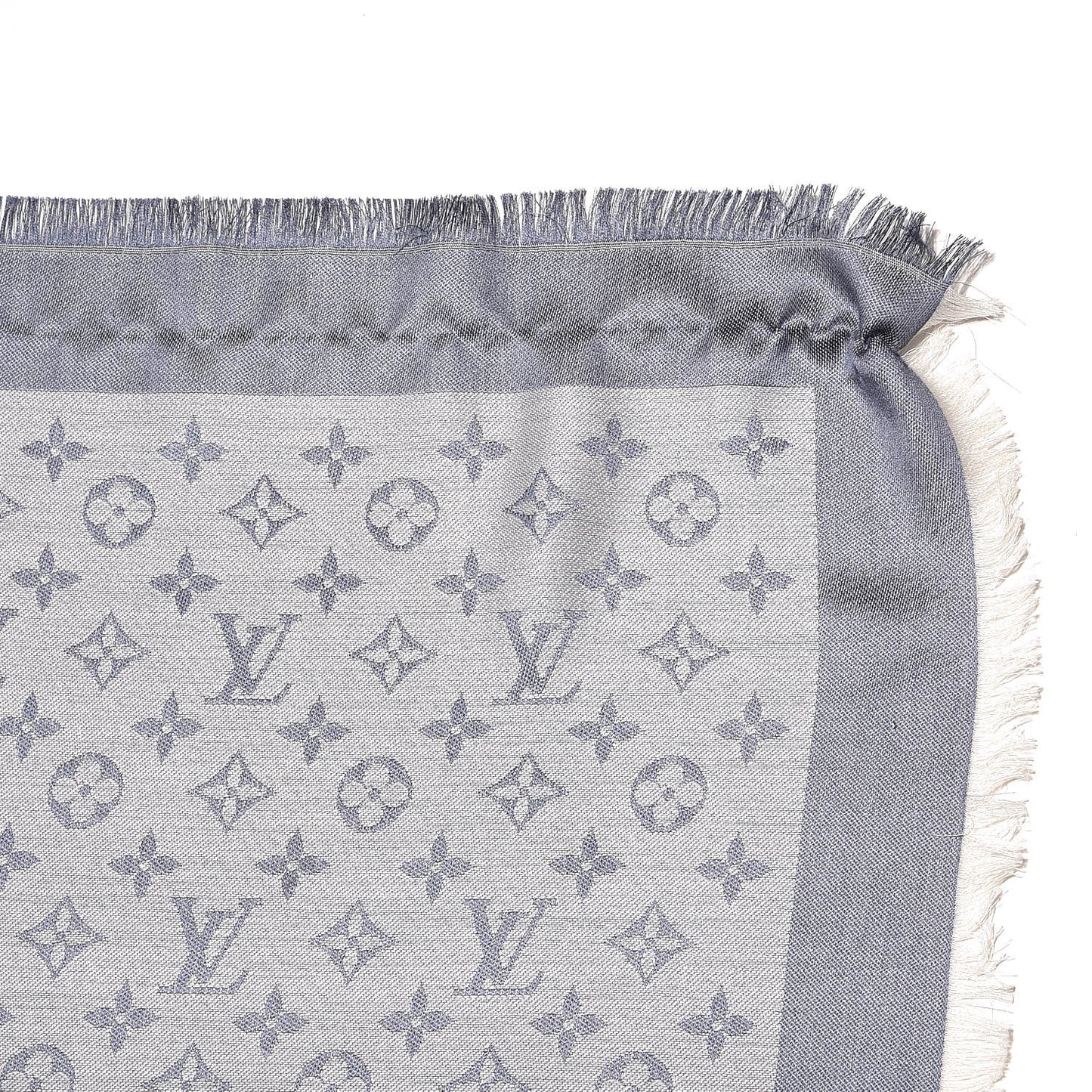 Silk Wool Monogram Denim Shawl Blue Clair